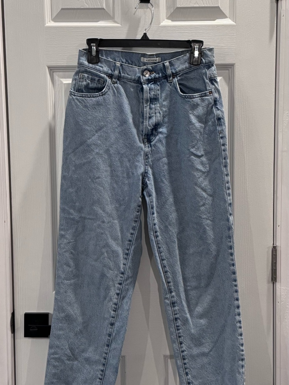 PacSun High Rise Straight Jeans Size 27 Light Wash Raw Hem Button Fly